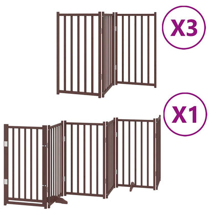Dog Gate with Door Foldable 15 Panels Brown 750 cm Poplar Wood