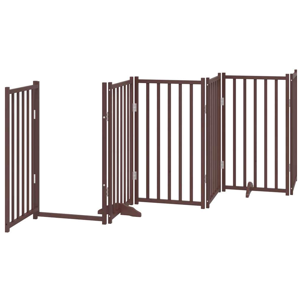 Dog Gate with Door Foldable 15 Panels Brown 750 cm Poplar Wood