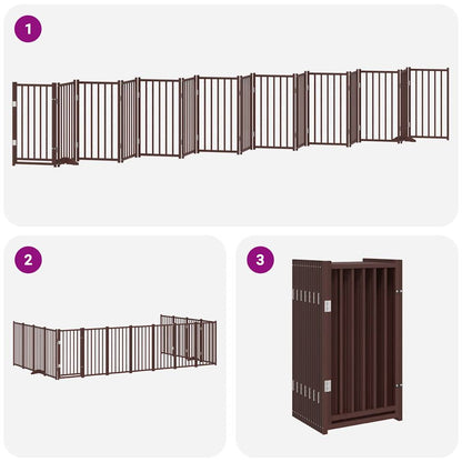 Dog Gate with Door Foldable 15 Panels Brown 750 cm Poplar Wood