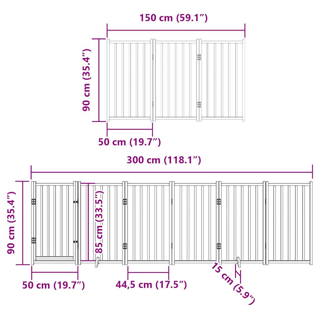 Dog Gate with Door Foldable 15 Panels Brown 750 cm Poplar Wood