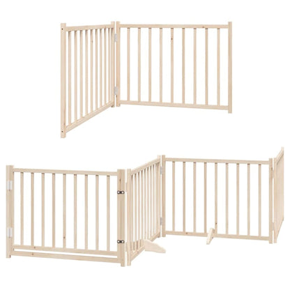 Dog Gate with Door Foldable 8 Panels 640 cm Poplar Wood