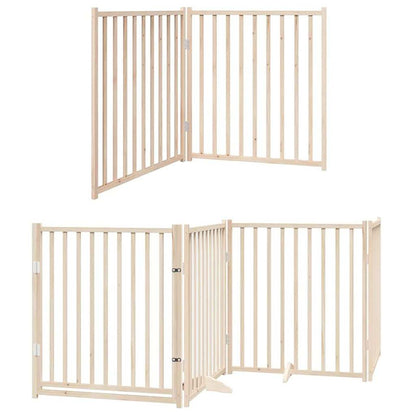 Dog Gate with Door Foldable 6 Panels 480 cm Poplar Wood