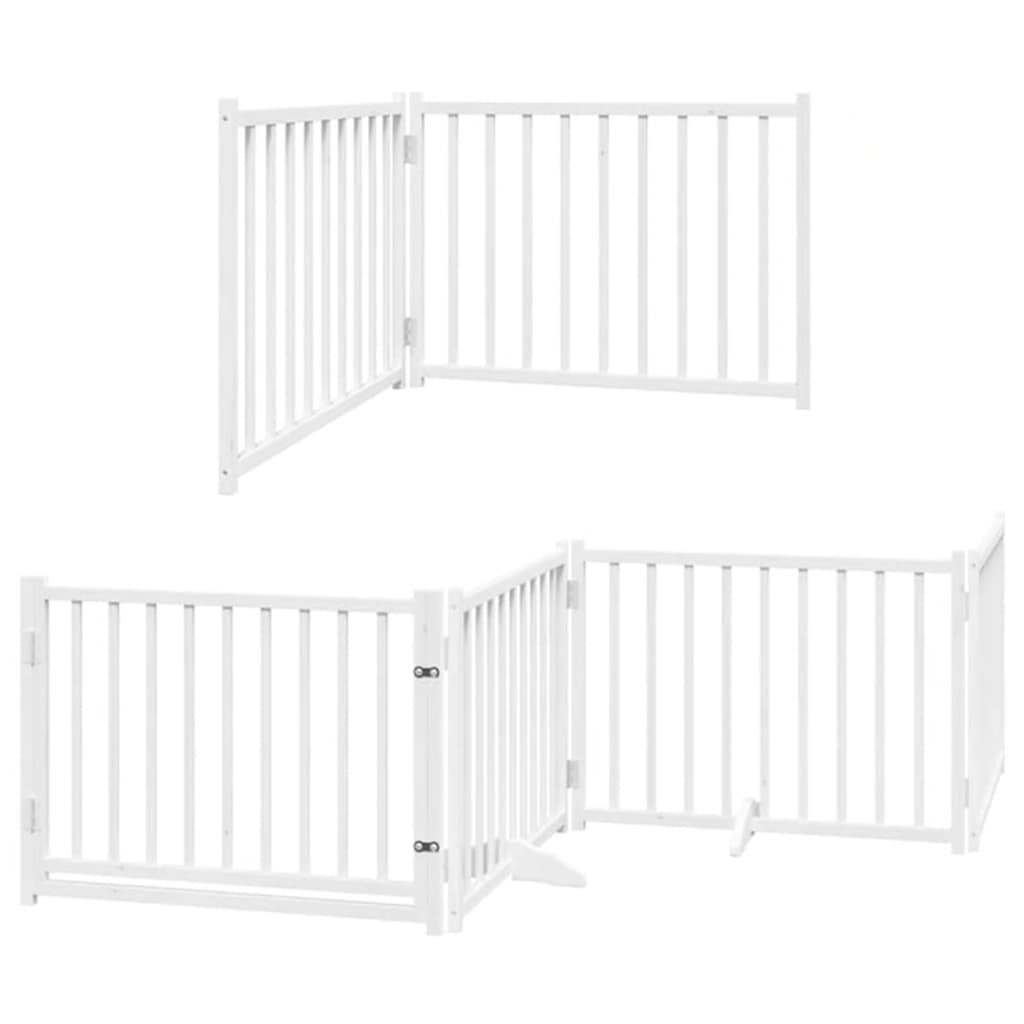 Dog Gate with Door Foldable 8 Panels White 640 cm Poplar Wood