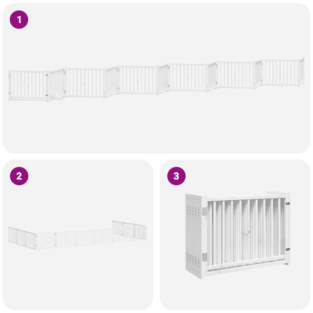 Dog Gate with Door Foldable 12 Panels White 960 cm Poplar Wood