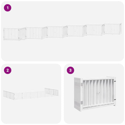 Dog Gate with Door Foldable 12 Panels White 960 cm Poplar Wood