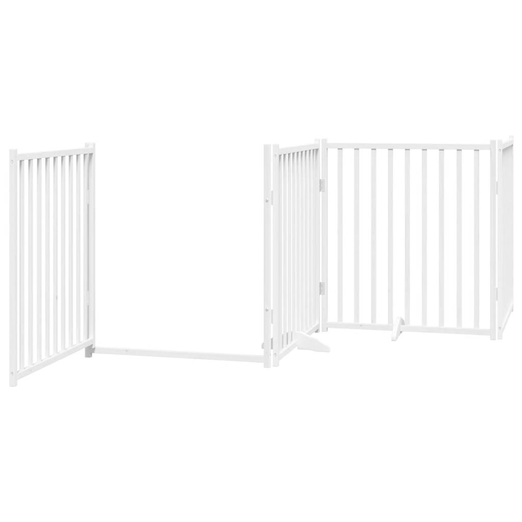 Dog Gate with Door Foldable 8 Panels White 640 cm Poplar Wood