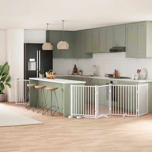 Dog Gate with Door Foldable 8 Panels White 640 cm Poplar Wood