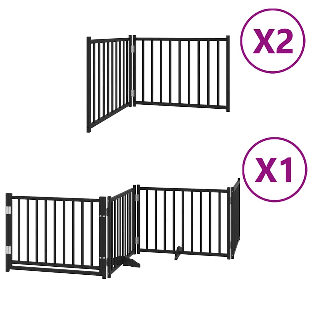 Dog Gate with Door Foldable 8 Panels Black 640 cm Poplar Wood