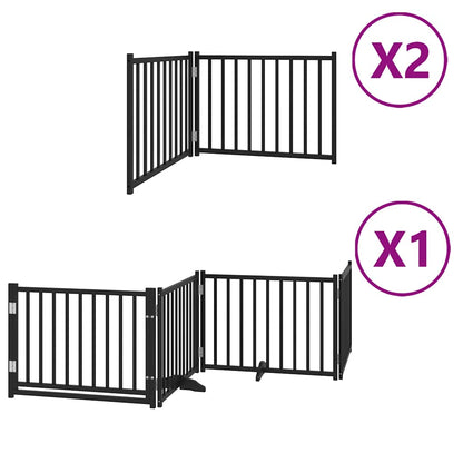 Dog Gate with Door Foldable 8 Panels Black 640 cm Poplar Wood