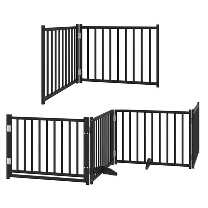 Dog Gate with Door Foldable 8 Panels Black 640 cm Poplar Wood