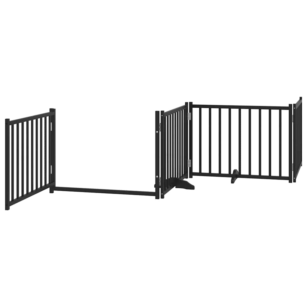 Dog Gate with Door Foldable 8 Panels Black 640 cm Poplar Wood