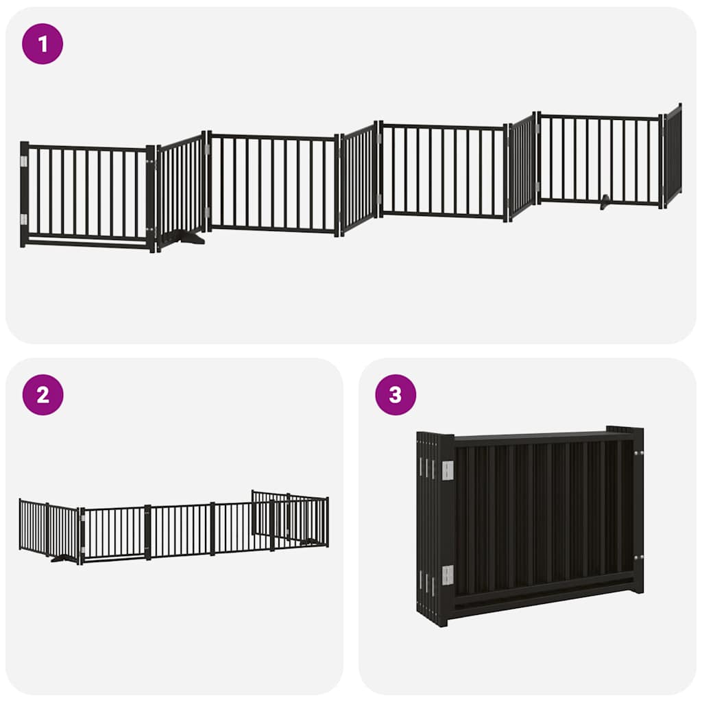 Dog Gate with Door Foldable 8 Panels Black 640 cm Poplar Wood