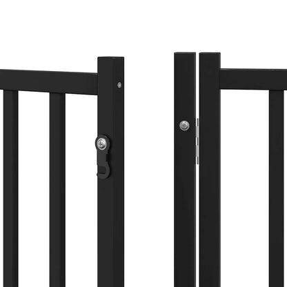 Dog Gate with Door Foldable 8 Panels Black 640 cm Poplar Wood