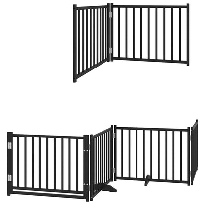 Dog Gate with Door Foldable 12 Panels Black 960 cm Poplar Wood