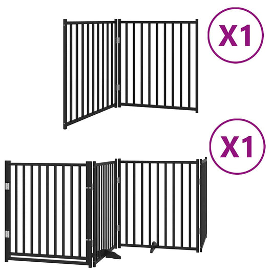 Dog Gate with Door Foldable 6 Panels Black 480 cm Poplar Wood