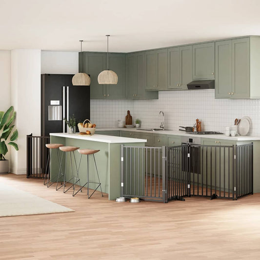 Dog Gate with Door Foldable 6 Panels Black 480 cm Poplar Wood