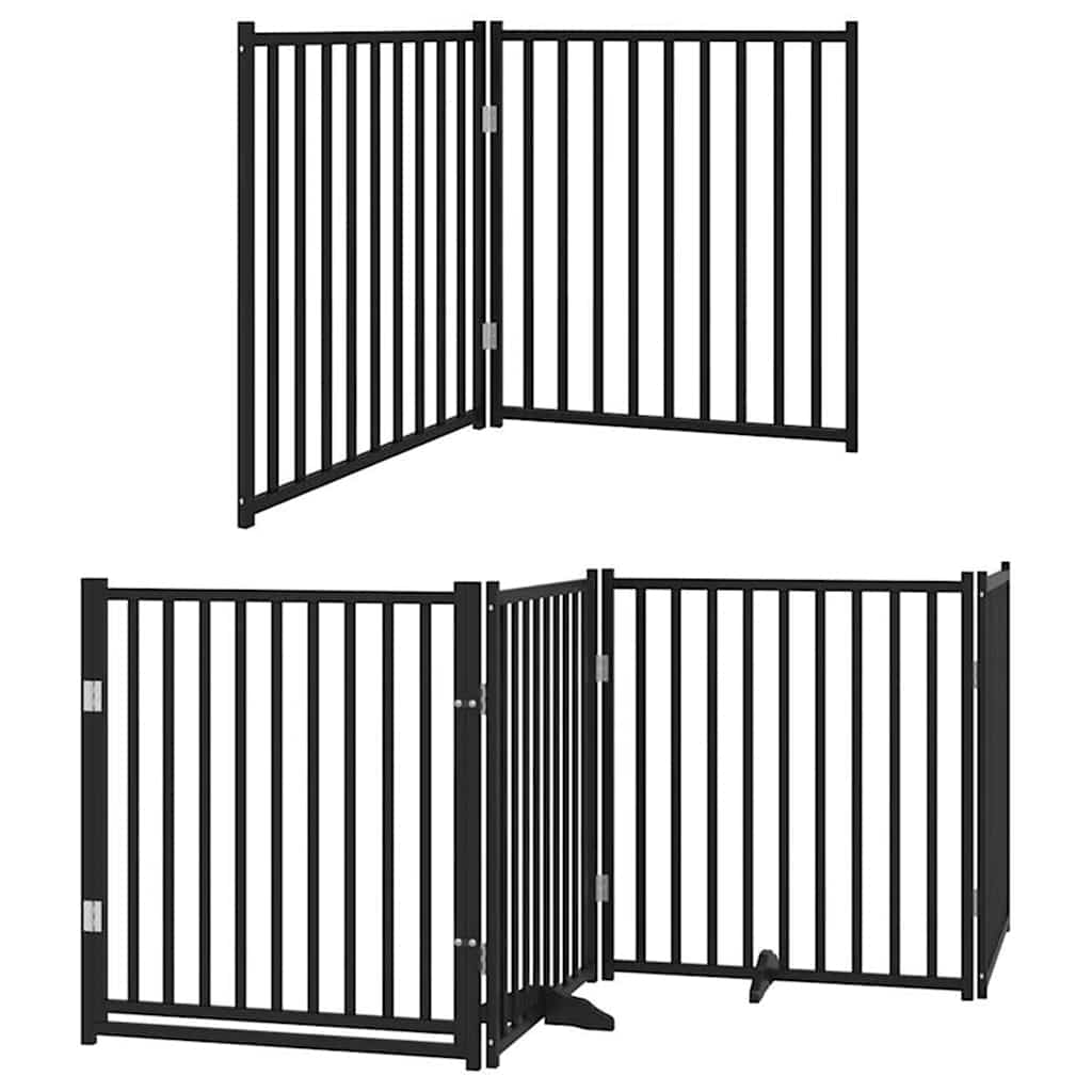 Dog Gate with Door Foldable 8 Panels Black 640 cm Poplar Wood