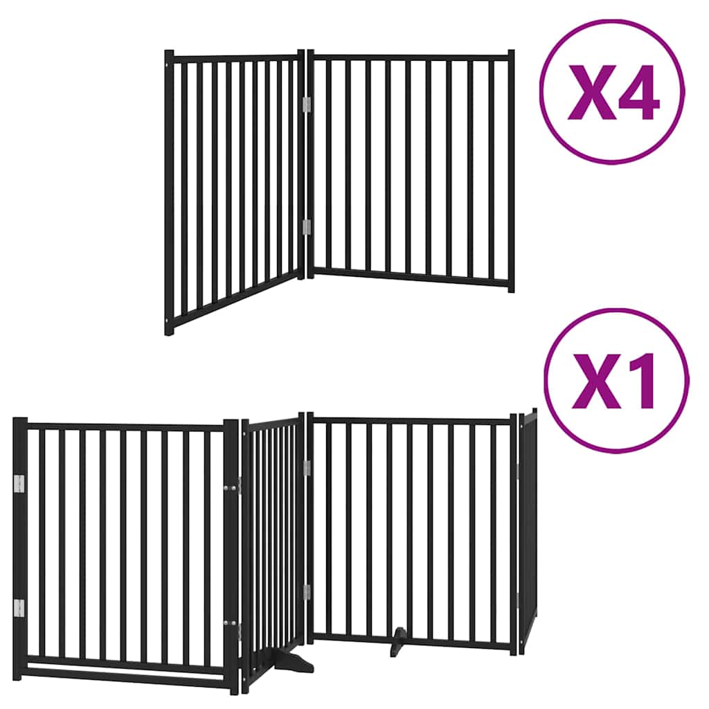 Dog Gate with Door Foldable 12 Panels Black 960 cm Poplar Wood