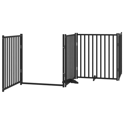 Dog Gate with Door Foldable 12 Panels Black 960 cm Poplar Wood