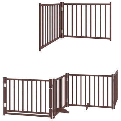 Dog Gate with Door Foldable 6 Panels Brown 480 cm Poplar Wood
