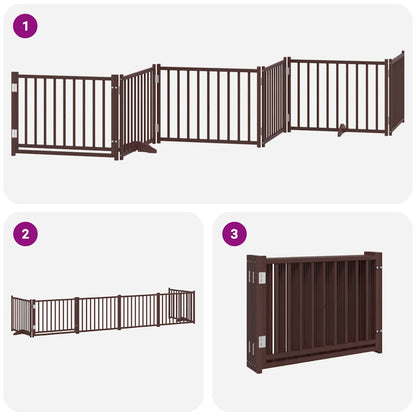 Dog Gate with Door Foldable 6 Panels Brown 480 cm Poplar Wood