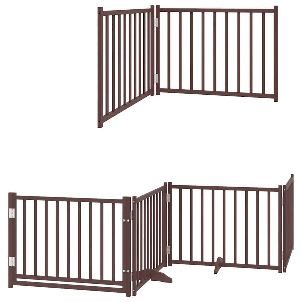 Dog Gate with Door Foldable 8 Panels Brown 640 cm Poplar Wood