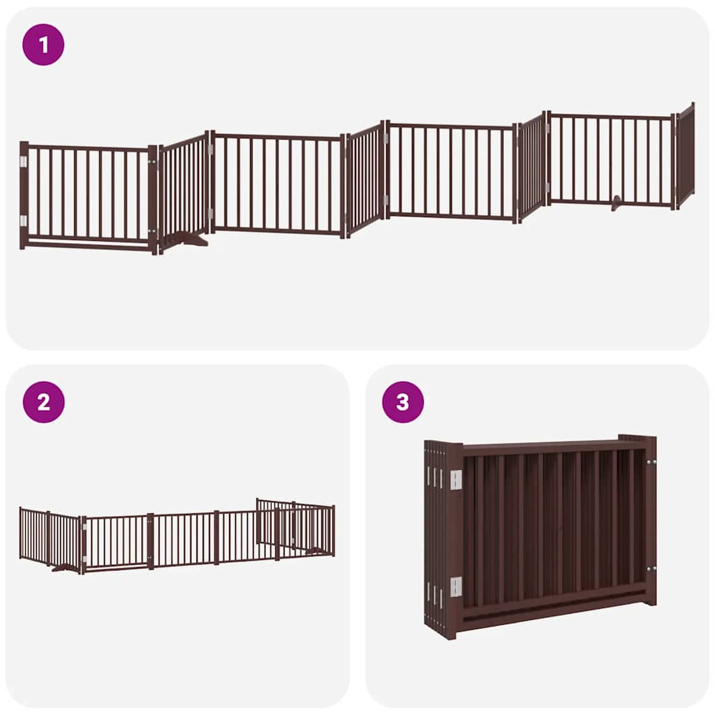 Dog Gate with Door Foldable 8 Panels Brown 640 cm Poplar Wood