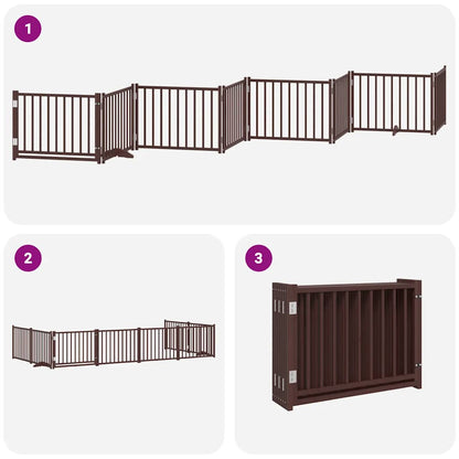 Dog Gate with Door Foldable 8 Panels Brown 640 cm Poplar Wood