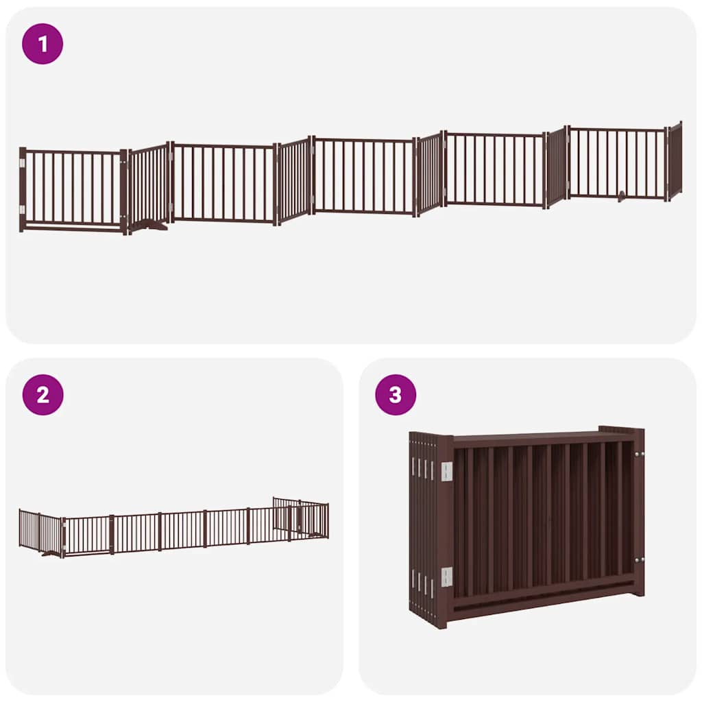 Dog Gate with Door Foldable 10 Panels Brown 800 cm Poplar Wood