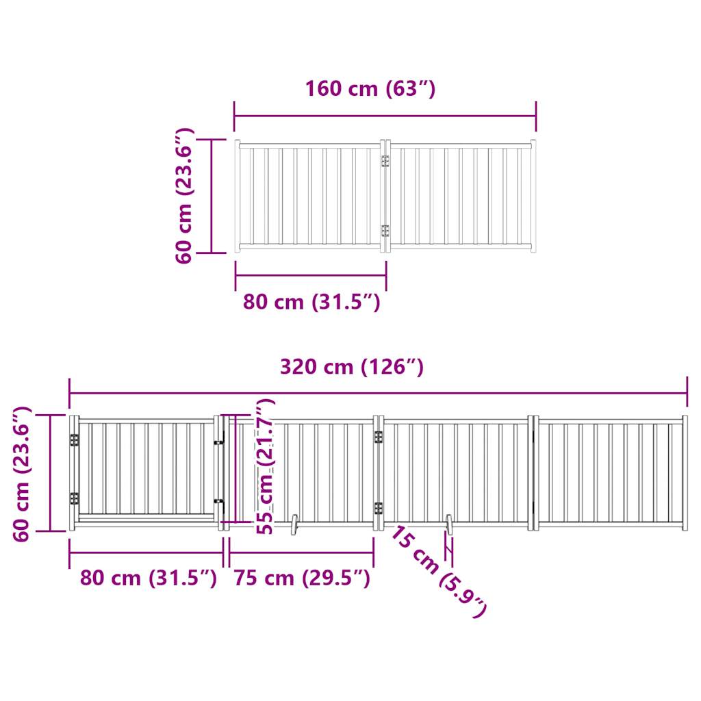 Dog Gate with Door Foldable 12 Panels Brown 960 cm Poplar Wood