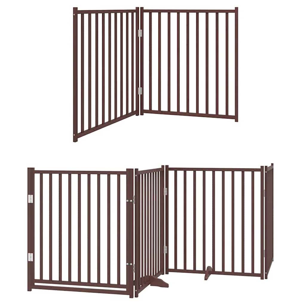Dog Gate with Door Foldable 8 Panels Brown 640 cm Poplar Wood