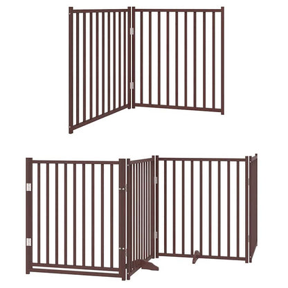 Dog Gate with Door Foldable 10 Panels Brown 800 cm Poplar Wood