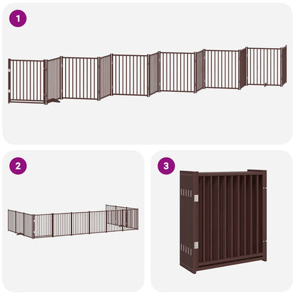 Dog Gate with Door Foldable 12 Panels Brown 960 cm Poplar Wood