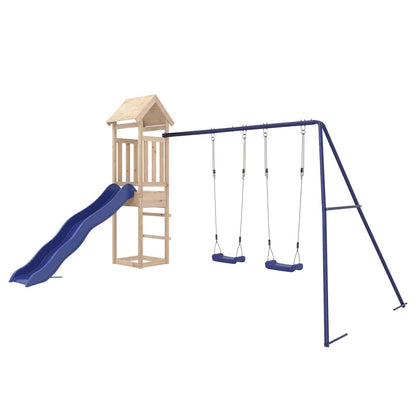 Outdoor Playset | Blue, Pine | Solid Pine Wood, Polypropylene | Large