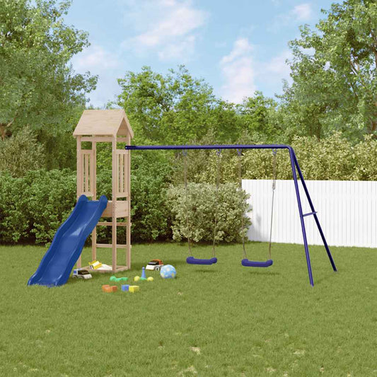 Outdoor Playset | Blue, Pine | Solid Pine Wood, Polypropylene | Large