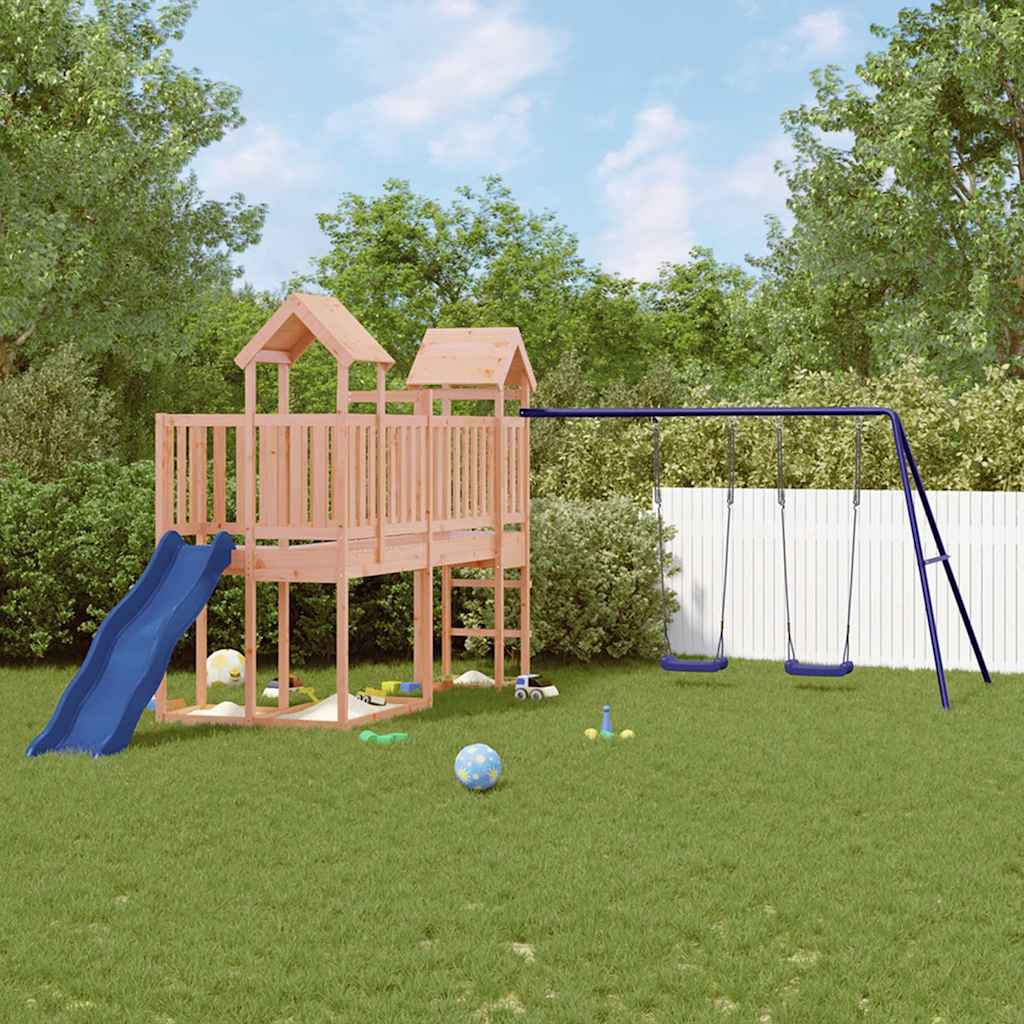 Outdoor Playset | Natural wood, Blue | Solid Douglas Wood, Polypropylene