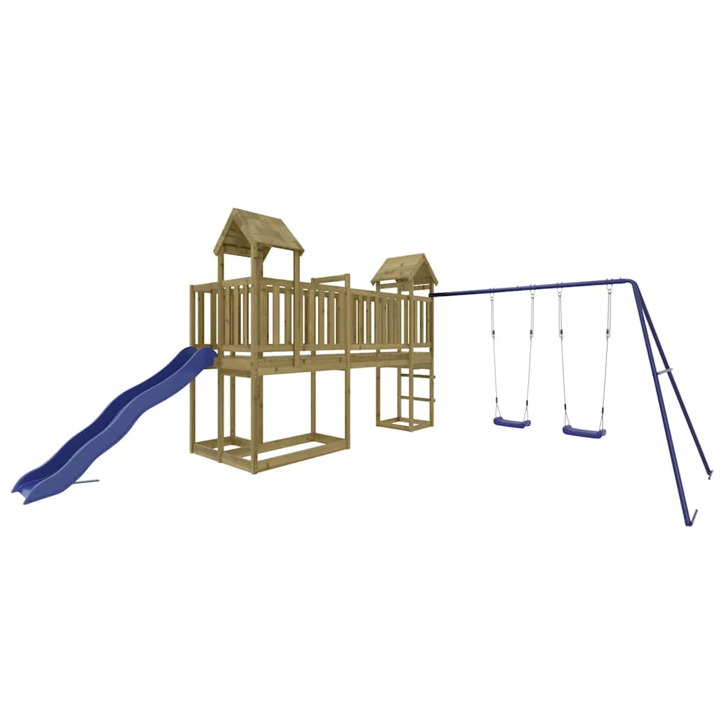 Outdoor Playset | Pine and Blue | Treated Pinewood, Polypropylene | Large