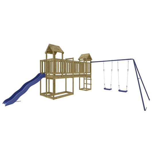Outdoor Playset | Pine and Blue | Treated Pinewood, Polypropylene | Large