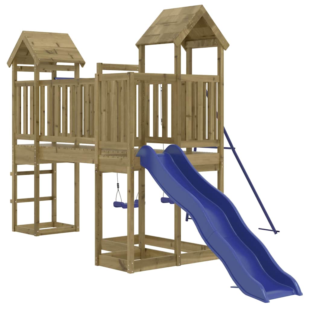 Outdoor Playset | Pine and Blue | Treated Pinewood, Polypropylene | Large