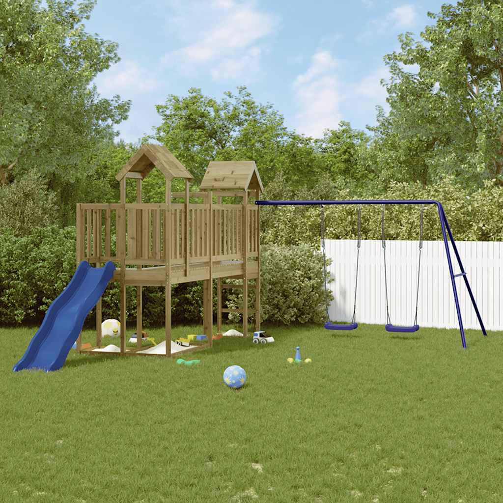 Outdoor Playset | Pine and Blue | Treated Pinewood, Polypropylene | Large