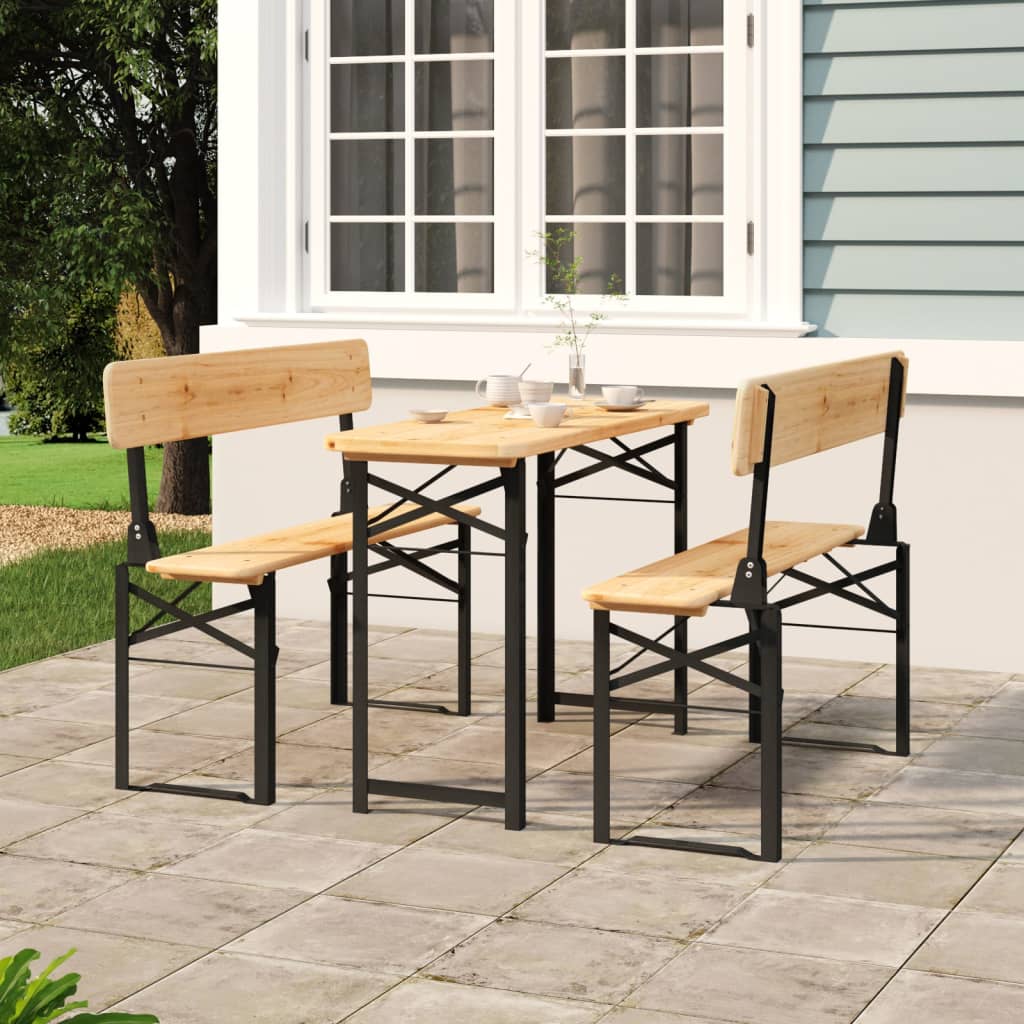 3 Piece Folding Beer Table Set Solid Wood Fir