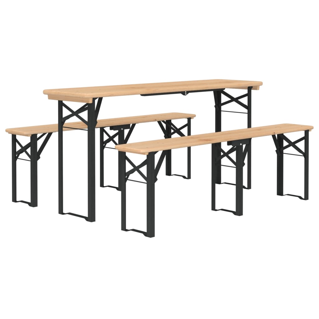 Beer Table Set | Dark Green, Natural Wood | Chinese Fir Wood, Metal