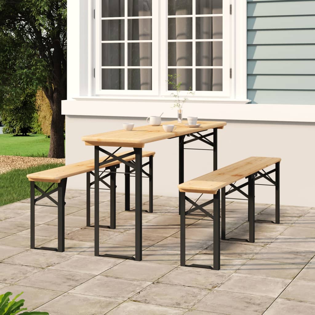 Beer Table Set | Dark Green, Natural Wood | Chinese Fir Wood, Metal
