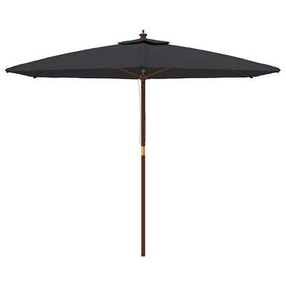 Garden Parasol with Wooden Pole Black 299x240 cm
