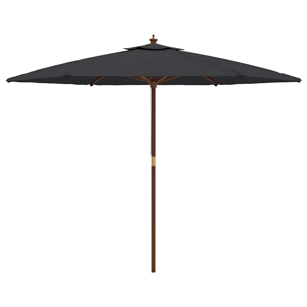 Garden Parasol with Wooden Pole Black 299x240 cm
