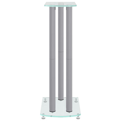 Speaker Stands 2 pcs Silver Tempered Glass 3 Pillars Design