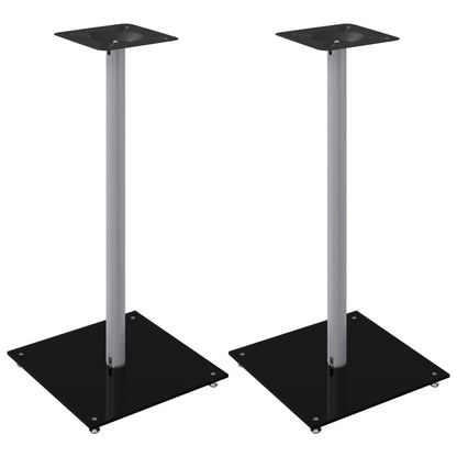 Speaker Stands 2 pcs Black&Silver Tempered Glass 1 Pillar Design