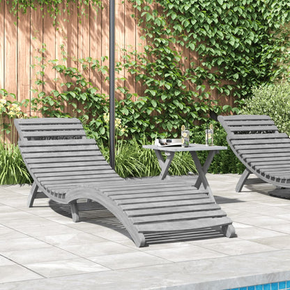 Sun Lounger | Grey | Solid Acacia Wood | Standard | Foldable