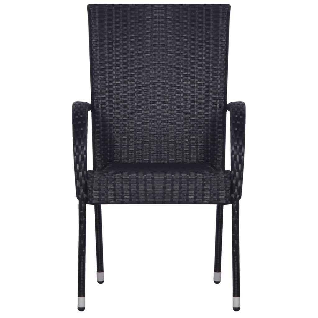 7 Piece Garden Dining Set Black Poly Rattan