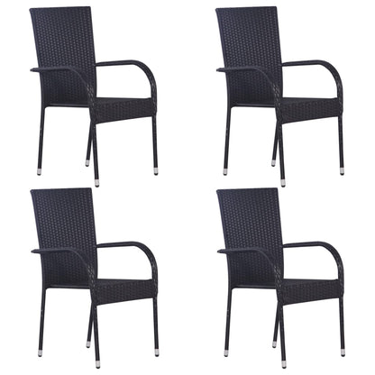 5 Piece Garden Dining Set Black Poly Rattan